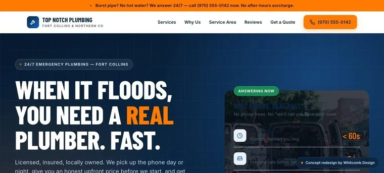 Top Notch Plumbing website redesign concept · Whitcomb Design, Fort Collins